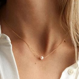 Choker Simple Elegant Imitation Pearl Chokers Necklace For Women Aesthetic Trend Gold Colour Thin Collarbone Chain Girls Jewellery Gift