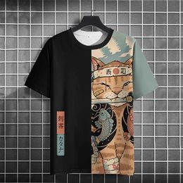 Men's T-Shirts Summer Fashion Casual Cool Samurai Cat graphic t shirts Men Trend Funny Hip Hop harajuku strtwear Leisure Printed Short Slve T240515