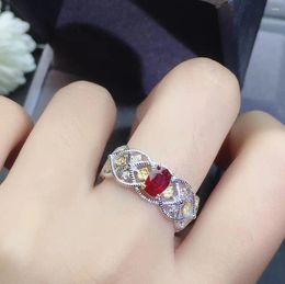 Cluster Rings Resizable Charming Natural Ruby Ring Woman 925 Sterling Silver Oval Gem Golden Colour Girl Birthday Gift Year