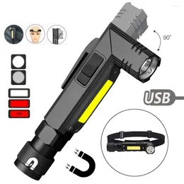 Flashlights Torches LED Ultra Bright Waterproof COB Light 90 Degree Twist Rotary Clip USB Rechargeable Super 5 Modes Torch