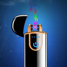 Bd929 Touch Induction Double Arc USB Charging Lighter Personality Oval Cigarette Lighter Wholesale