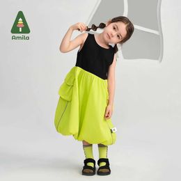 Vestidos de menina Amila Childrens 2024 Vestido novo de verão em crianças Splicing Personalidade Salia de flores Luz e Roupa de menina respirávelL2405