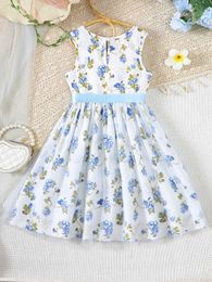 Girl's Dresses Girls Summer New Product For Primary And Secondary School Students Holiday Style Dress Sweet And Romantic Printed Mesh Skirt