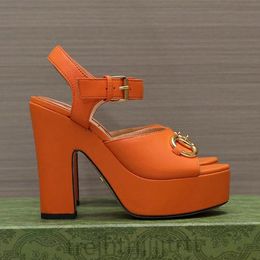 Piattaforma di tacco grosso da donna sandali sandali genuina caviglia alla caviglia hardware con fibbia per abbigliamento a punta di punta scarpe designer di lusso calzature di fabbrica 35-42 con scatola