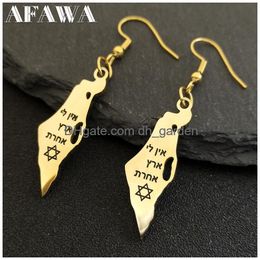 Dangle Chandelier Israel Map Hexagram Stainless Steel Earring Drops For Women Gold Colour Jewish Star Of David Hebrew Earrings Jewellery Otcyr