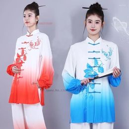 Ethnic Clothing 2024 Chinese Tai Chi Wu Shu Uniform National Flower Print Taiji Practise Traditional Martial Arts Wing Chun