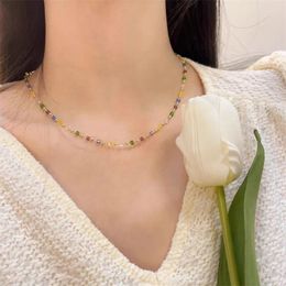 Pendant Necklaces Simple Colourful Square Acrylic Choker Fashion Gold Colour Bead Chain Necklace Vintage Crystal For Women Party Jewellery