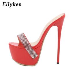 Eilyken Fashion Crystal Rhinestone Platform Slippers Women Summer Open Toe Stiletto Heels Night Club Sandals Ladies Sliders Shoe 240509