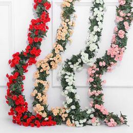 Decorative Flowers Rose Artificial Fake Flower Vine For Wedding Garland White Pink Home Room Decoration Silk Wall Hanging Plants
