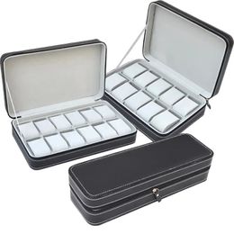 6. 10. 12 slot watch box portable travel zipper PU leather storage box watch display box for business travel and gifts 240426