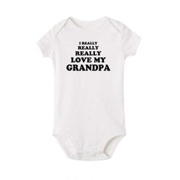 Rompers Pure cotton baby jumpsuit crawling clothes dont love my grandfathers letter short sleeved casual baby jumpsuit newborn baby clothingL2405L2405