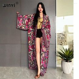 Summer 2024 WINYI Kimono Fashion Dress Beach Wear Cover-up Elegant Cardigan Outfits For Women Stamping Printing Coat