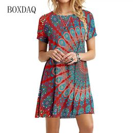 Abiti casual di base Nuova Fashion Tie-Dye Stampa mini abiti sciolti Donne corti Slve Abiti estivi sovradimensionati Strtwear Strtwear Ladies Ladies Vestido Y240515