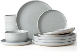 Plates Famiware Milkyway And Bowls Set 12 Pieces Dinnerware Sets Dishes For 4 Light Grey