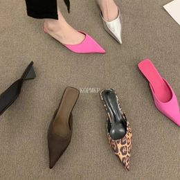 2024 Spring Pointed Toe Womens Mule Slide Fashion Candy Colour Womens Elegant Dress Sandals Square Low Heel Slide Shoes 240510