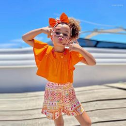 Clothing Sets Summer Baby Girls Clothes Kids Casual Solid Ruffles Short Sleeve T-shirt Crop Top Heart Print Shorts Children