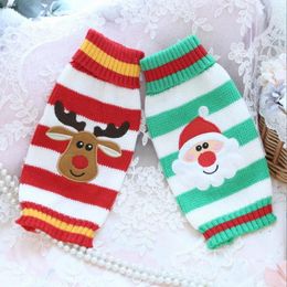 Dog Apparel Christmas Cute Clothing Cat And Warm Knitted Sweater Cartoon Patchwork Embroidery Stripe Pet