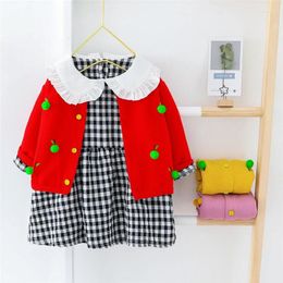 Clothing Sets Baby Girls Coat Plaid Dress 2 Pieces Suit Children Princess Costume Spring Infant Clothes Kids Casual Outfits