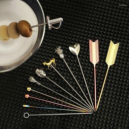 Forks Kitchen Decoration Tools Snack Stainless Steel Pin Dessert Fruit Cocktail Prong Sticks Needle Label 10pc/lot