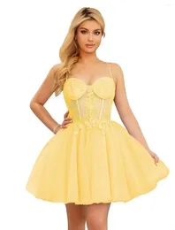 Party Dresses Spaghetti Straps Mini Prom Tulle Sweetheart 3D Appliques Homecoming Dress Sparkly Backless Illusion Teens Gowns