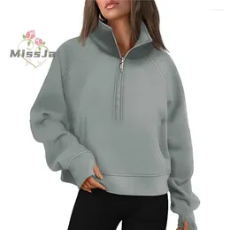 Women's Hoodies Long Sleeve Solid Womens Sweatshirts Half Zip Cropped Pullover Zipper Fall Outfits Clothes