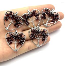 Pendant Necklaces 5/10/20pcs Wire Wrapped Wine Red Garnet Reiki Healing Chip Stone Tree Of Life Heart Charms For Necklace Jewelry Making