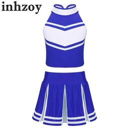 Dancewear Girls Cheerleading Teamwear Cheer Leader Uniform Performance Dance Costume Sleeveless Zippered Top with Pleated Skirt Set OutfitL2405