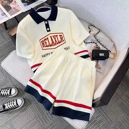Clothing Sets Childrens clothing set summer letter polo shirt and shorts for girls and boys 2-piece striped dress teenage girl preparatory style uniform WX