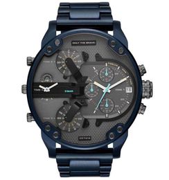 Wristwatches Sport DZ Big Dial Men039s Watch Double Machine 7395 Cool Blue Steel Belt Quartz Watches Male Clock Locomotive Relo8646382