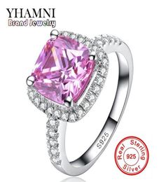 YHAMNI Fine Jewelry Solid Silver Rings for women Luxury 3 Carat Pink CZ Diamond Engagement Ring Whole HF00127502275209631