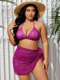 Women's Swimwear SEAURAL 2024 3 Piece Beach Cover Up And Bikini Plus Size Sets Sexy Women Swimsuit Halter Neck Lace Wear