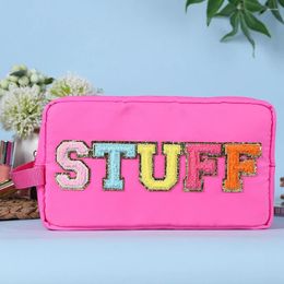 Storage Bags Chenille Letters Make Up Handbags Candy Colour Toiletry Bag Nylon Waterproof Travel Portable Zipper With Handle For Women Girls