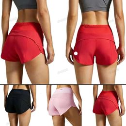 LU-098 Speed Up High-Rise Lined Short Waist Sports Shorts Women's Set Quick Drying Loose Running Clothes Back Zipper Pocket Fiess Yoga
