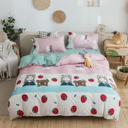 Bedding Sets 2024 Duvet Cover Set Simple Aloe Cotton Brushed Printing 4PCS Oversized Strawberry Girl Adult Student Children