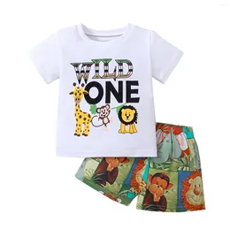 Clothing Sets Toddler Baby Boy Wild One First Birthday Outfit Animal Short Sleeve T-Shirt Top Shorts Summer Clothes Set