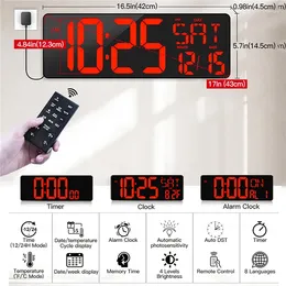 Wall Clocks Hanging LED Digital Clock Temperature Date Week Display Alarm Multi-Function Large Screen With Remote Control