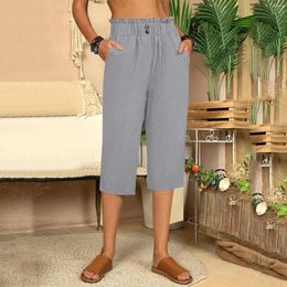 Women's Pants Women Summer Casual Cotton Linen Solid Color Elastic High Waist Straight Wide Leg Trousers With Pockets Female Pant