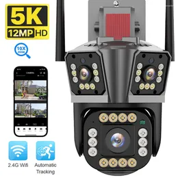 Camera 12MP WIFI PTZ 5K Three Lens Screen Outdoor Motion Detection Security Waterproof Surveillance