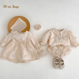 Clothing Sets Born Baby Girl Flower Mesh Dress Cotton Clothes Set Infant Toddler Blouse Shorts Spring Autumn Outfit 3-36M