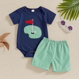 Clothing Sets Baby Boy Golf Outfit 1st Birthday Hole Bodysuit Plaid Shorts 2Pcs Summer Casual Set Born Coming Home