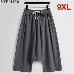 Men's Pants Linen Men Summer Calf-length Plus Size 9XL Cross-pants Male Fashion Casual Solid Colour Bottom Big