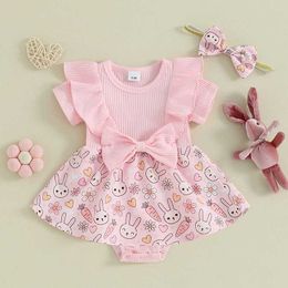 Girl's Dresses Baby Girls 2 Piece Outfits Sequin Easter Egg/Rabbit Print Short Sleeve Romper Dress with Cute Headband Set Summer Infant Clothes