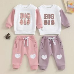 Clothing Sets 1-4years Toddler Girl Spring Fall Outfits Letter Fuzzy Embroidered Long Sleeve Sweatshirts Pants Infant Girls Clothes Set