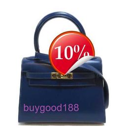 Top Ladies Designer eKolry Bag Mini 2way Handbag Box Leather Blue Used Y