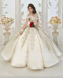 Lekka suknia balowa szampana quinceanera sukienki koraliki koronkowe aplikacje formalne suknie balowe słodkie 16 sukienki vestido de 15 anos