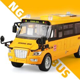 Diecast Model Cars 1 24 school bus toys die cast pull-back 9-inch model car with light and sound door open large yellow metal toy car WX