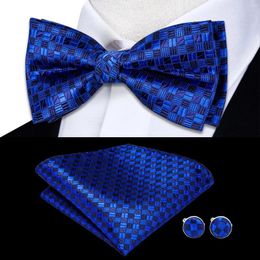 Bow Ties Hi-Tie Jacquard Mens Bowtie Adjustable Self Tie Pocket Square Cufflinks For Male Wedding Business Party Red Blue Gold