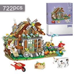 Blocks Farm Building Block Set DIY Rural Windmill House Model Small Particle Assembly Jewellery Adult and Children Toy Gifts WX