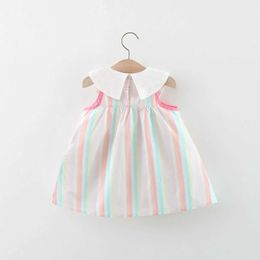 Girl's Dresses Summer Baby Girl Clothes Collar Embroidered Rainbow Cotton Dress Newborn Baby Beautiful Sleeveless Dress