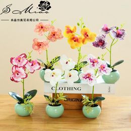 Decorative Flowers 3Heads Artificial Butterfly Orchid Flower Bonsai Christmas Halloween Home Bedroom Living Room Decor Fake Plants Party